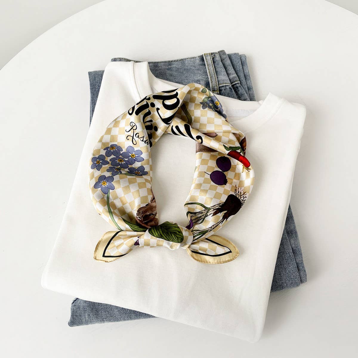 SILK SQUARE SCARF ELEGANT CHINESE FLORAL PRINT_CWASC0814