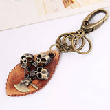 Vintage Punk Bronze Skull Leather Keychain_Cwmm5029
