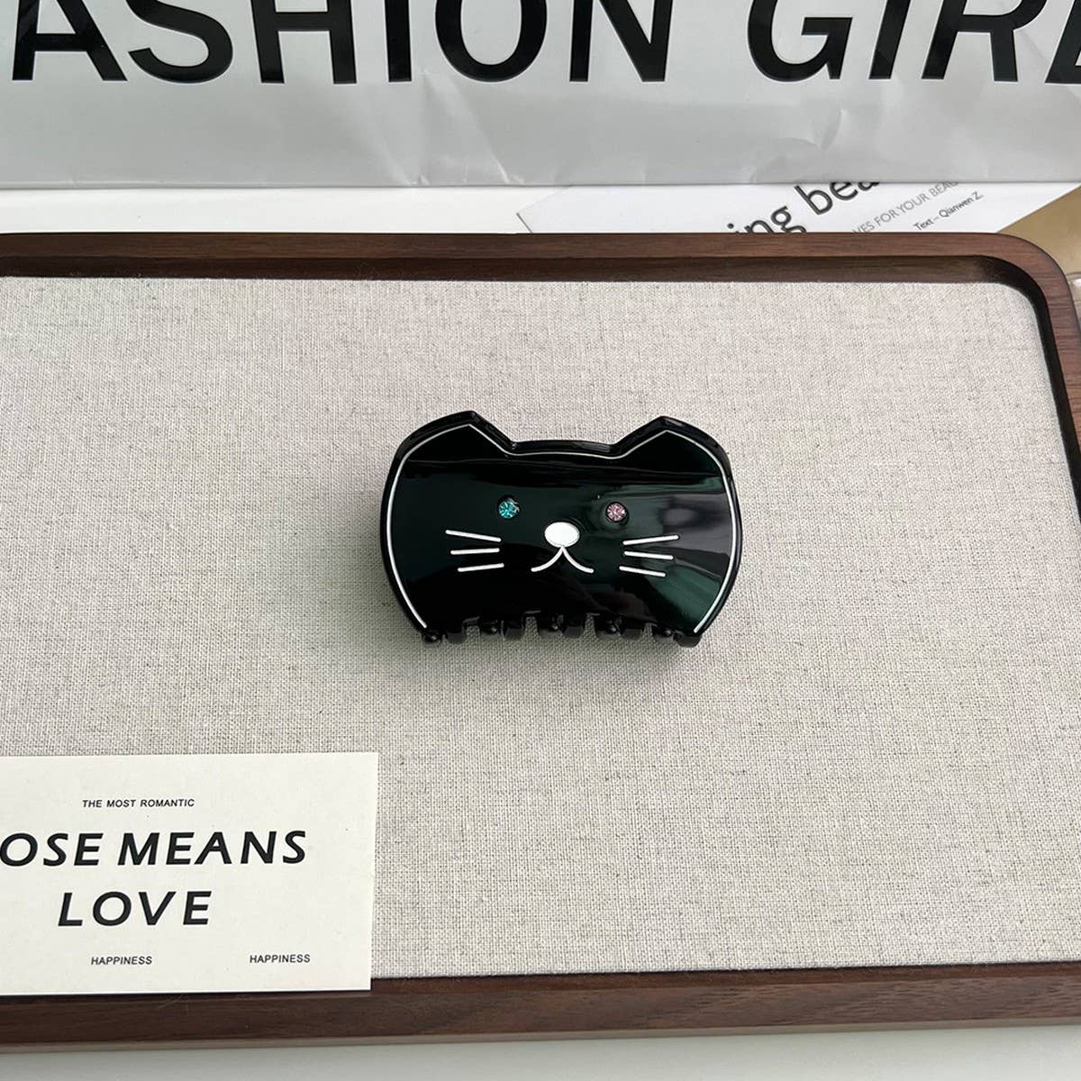 CUTE CARTOON CAT ACETATE HAIR CLIP WITH BUNNY_CWAHA5719