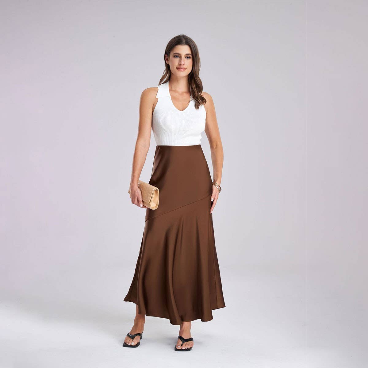 SATIN SKIRT HIGH WAIST STITCHING LONG SKIRT_CWBSS0380