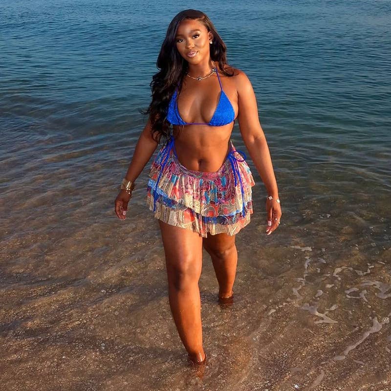 Vintage High Waist Ruffle Print Mini Skirt