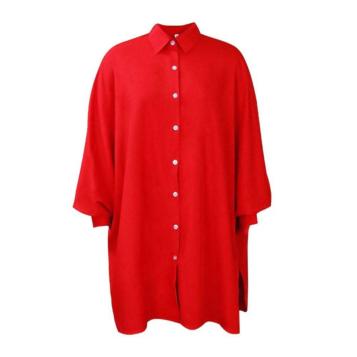 LOOSE LAPEL SOLID COLOR OVERSIZED SHIRT DRESS_CWDSD6165
