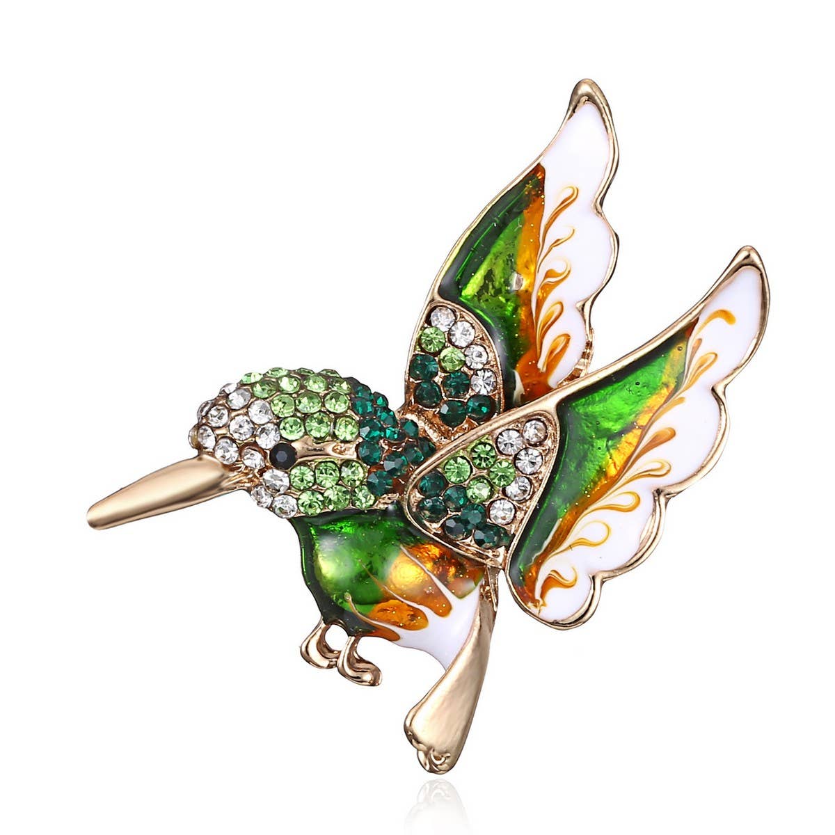 Cwaje2571_Hummingbird Water Drop Painting Oil Animal Brooch