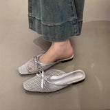 MESH BOW KNIT MULES FLAT BALLET SLIP ON SHOES_CWSHF0114