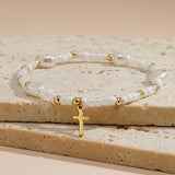 IMITATION PEARL CROSS RICE BEAD BRACELET_CWMM3847