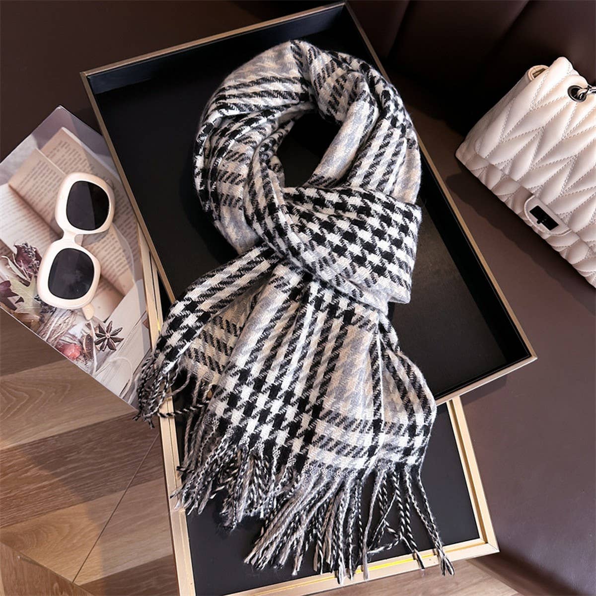 Ven Plaid Fringe Shawl Wrap For Fall Winter_Cwasc2752