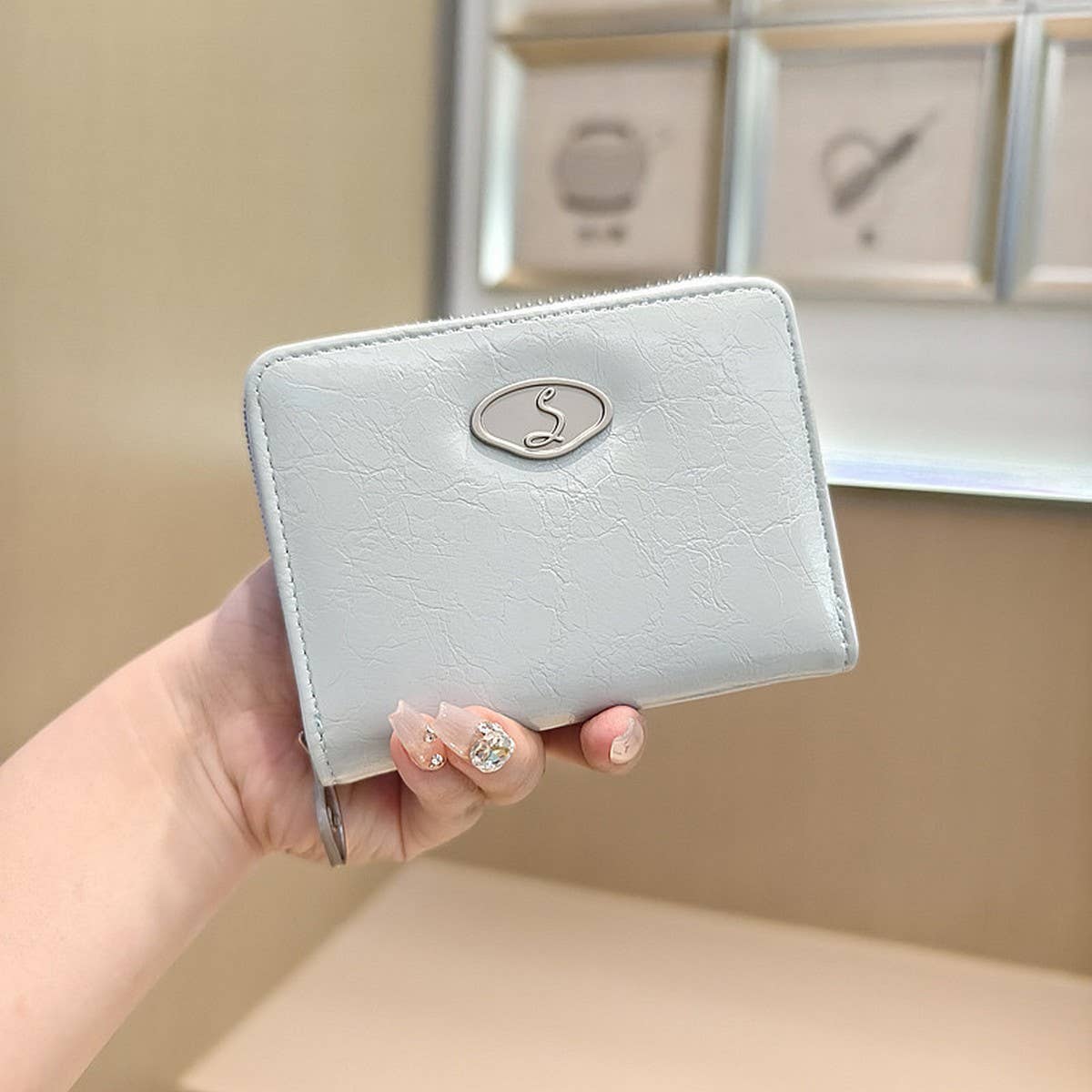 Minimalist Crackle Bifold Wallet With Zipper_Cwab06218