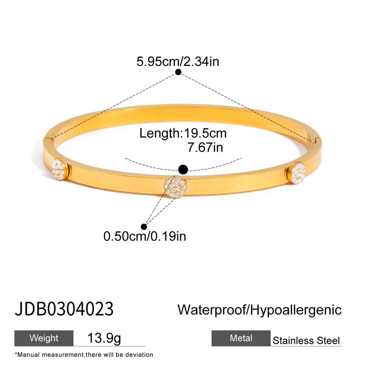 CLASSIC 18K GOLD ROUND WHITE ZIRCON OPEN BANGLE_CWAJE4808