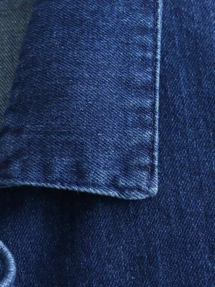 Solid Color Denim Shirt With Lapel Bow