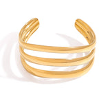 MINIMALIST 3 LAYER OPEN BANGLE 18K GOLD STEEL_CWAJE4690