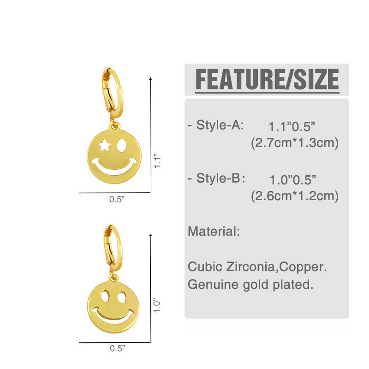 GOLD PLATED SMILEY EXPRESSION PENDANT EARRINGS_CWAJE0994