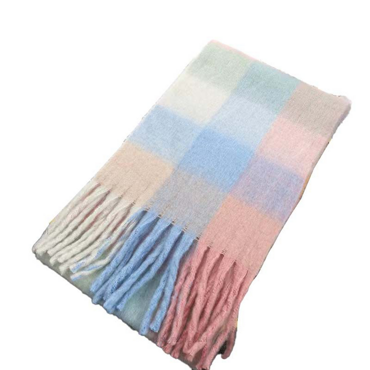 FAUX CASHMERE PLAID SCARF THICK FRINGED WRAP_CWASC2698