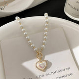 ALL MATCH PEARL HEART SMILEY FACE NECKLACE_CWAJE2443