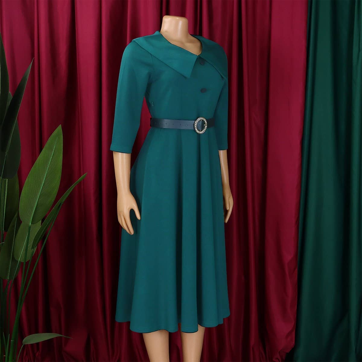 SOLID COLOR FASHIONABLE A LINE PLUS SIZE DRESS_CWDMD3670