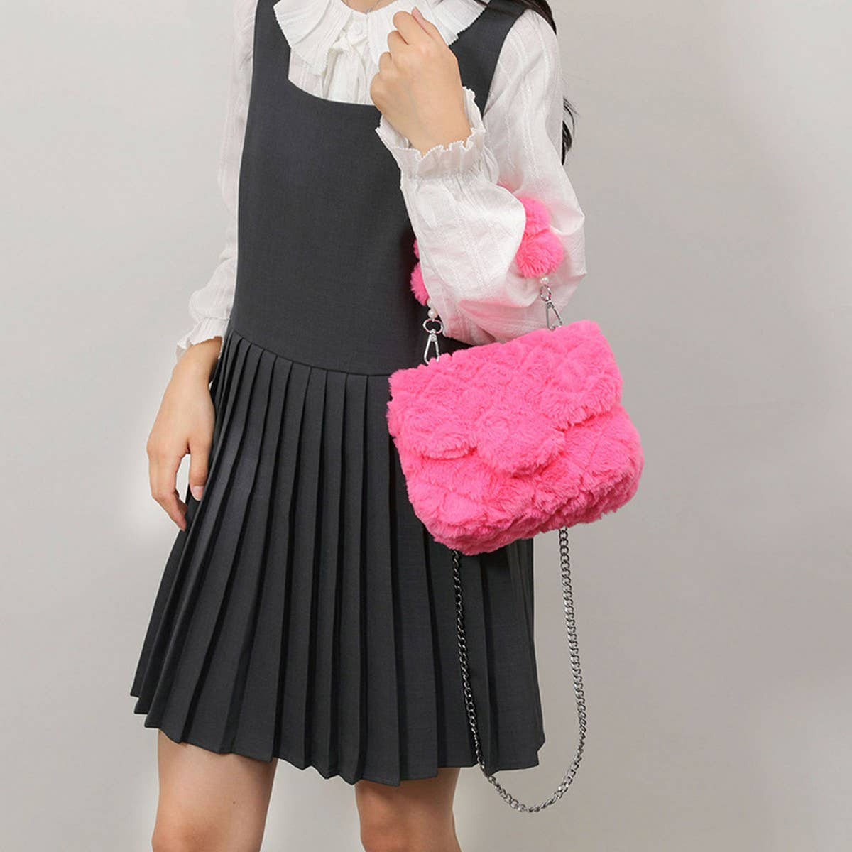 Winter Lamb Wool Shoulder And Crossbody Plush Bag_Cwab3952