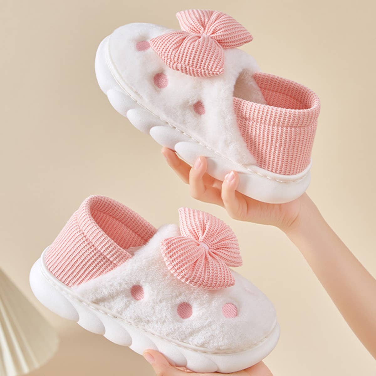 BOW DECOR MINIMALIST FLUFFY BEDROOM SLIPPERS_CWSHS0238
