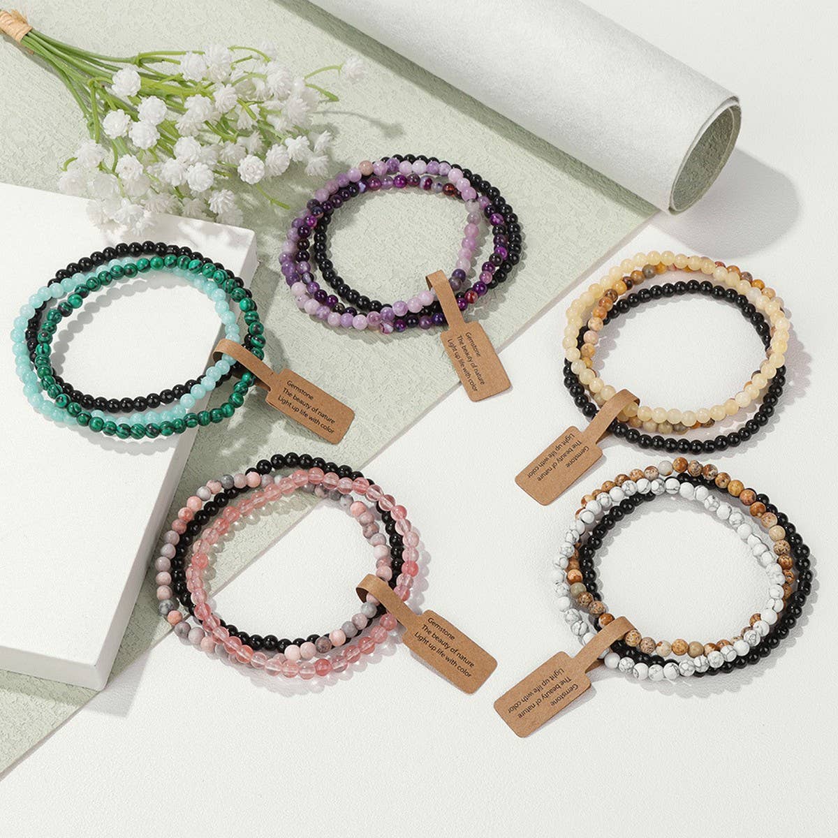 Cwaje4295_Natural Stone Beads Vintage Bracelet