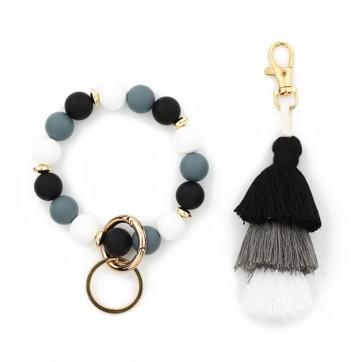 Womens Tassel Silicone Bead Keychain Bracelet_Cwab5029
