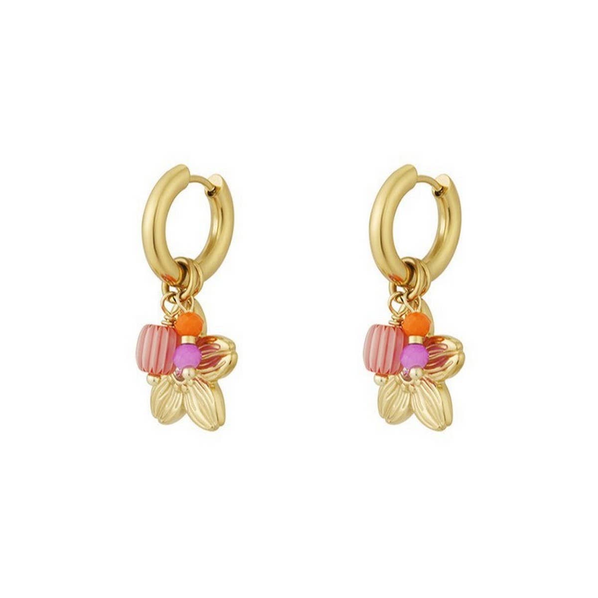 FASHION FLOWER GOLD STAINLESS STEEL STUD EARRINGS_CWAJE4992