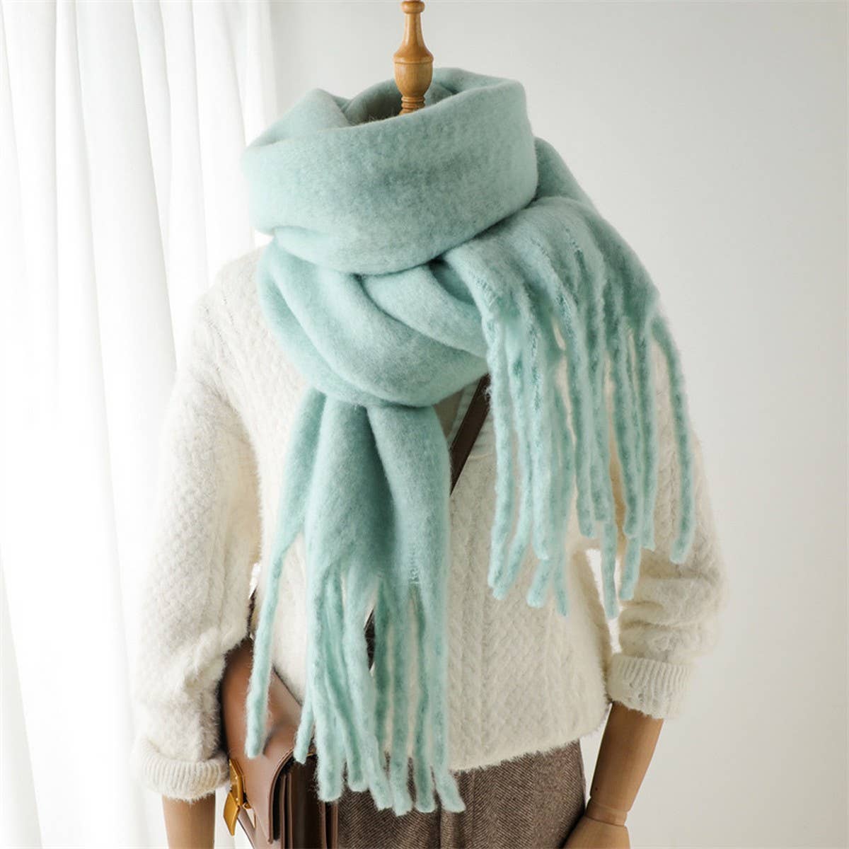 MOHAIR TASSEL SCARF FOR WINTER UNISEX LONG SHAWL_CWASC0965
