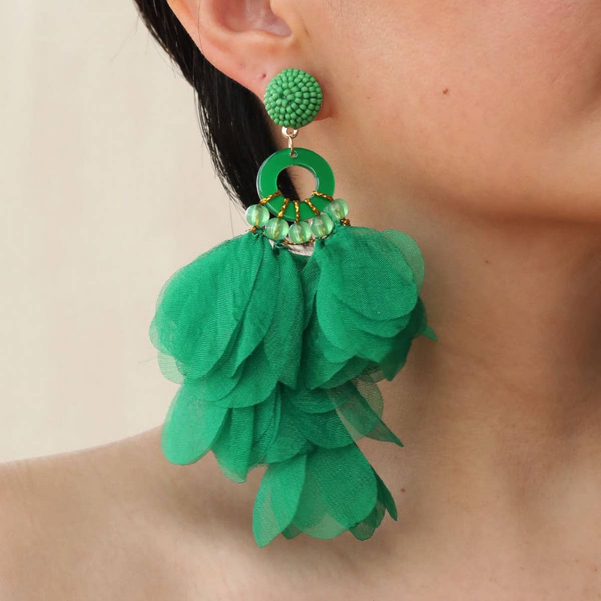 HANDMADE LONG STATEMENT FLORAL FABRIC EARRINGS_CWMM6159