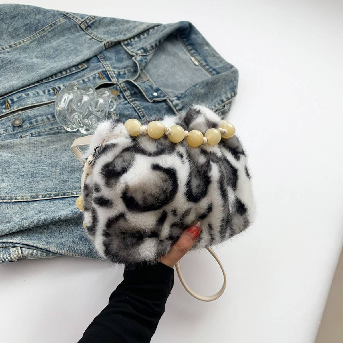 Winter Leopard Print Crossbody Bucket Plush Bag_Cwab4018