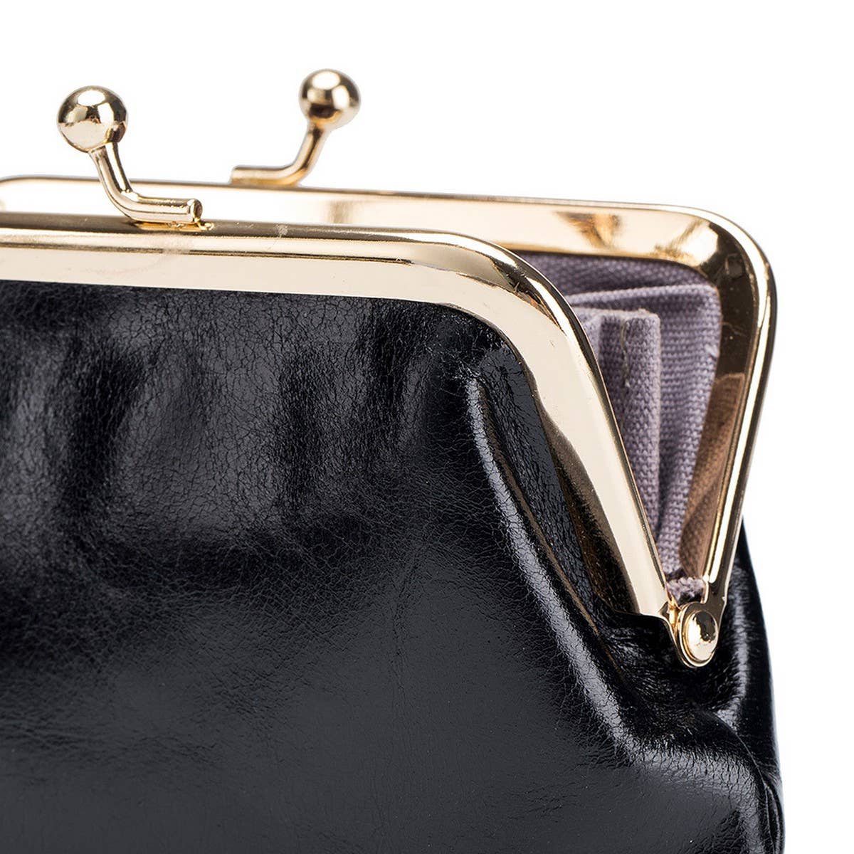 Vintage Short Gold Clip Bag Mini Leather Wallet_Cwab3749