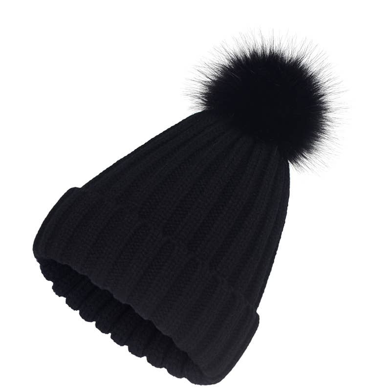 Fluffy Ball Simple Basic Knit Beanie_Cwah331