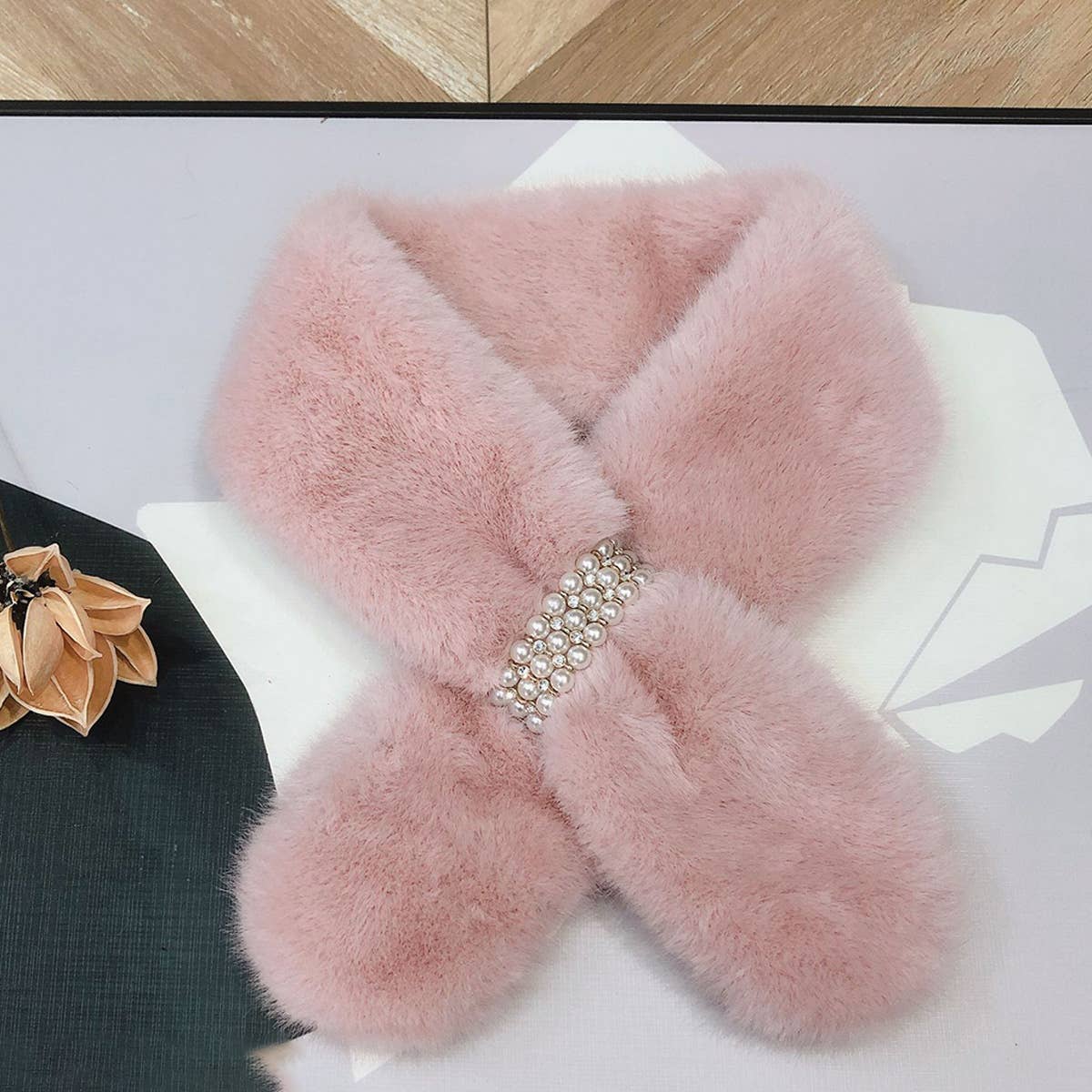 PEARL KNIT SCARF STYLISH NECK WRAP FOR WOMEN_CWASC1249