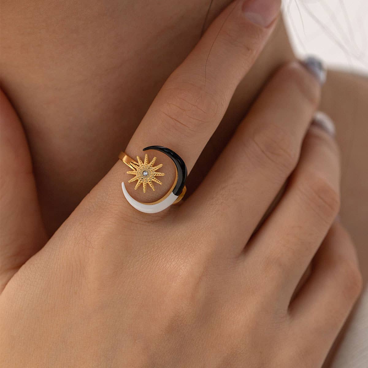 18K GOLD PLATE DRIPPING MOON STAR RINGS_CWAJE0626