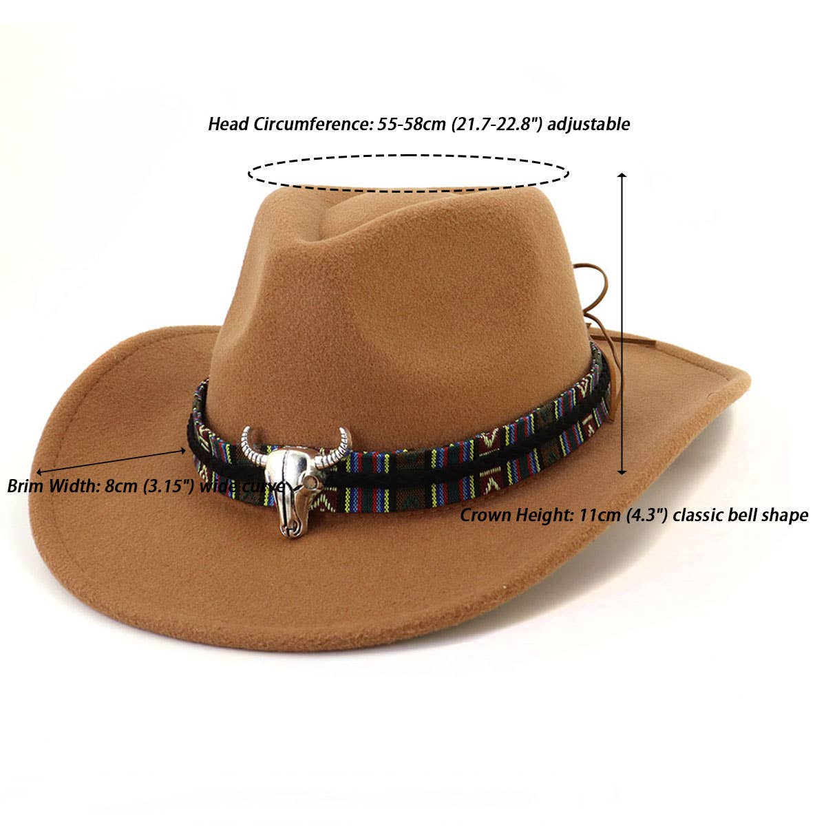 BULL HEAD DECOR WIDE BRIM WESTERN COWBOY HAT_CWAH1769