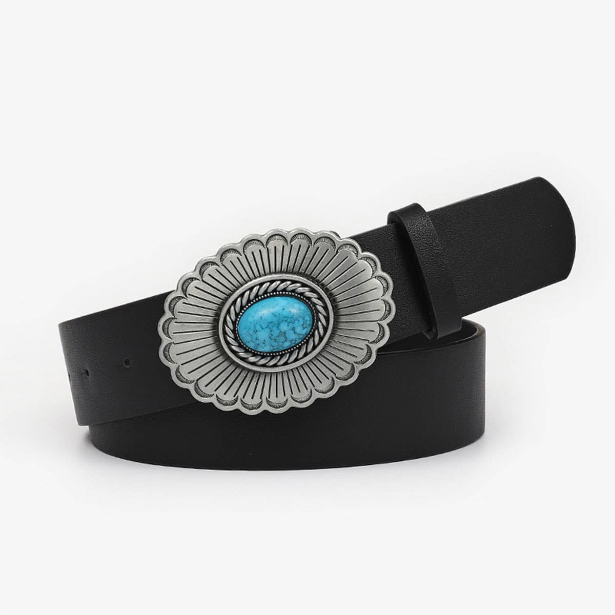 12KINDS TURQUOISE ALLOY BUCKLE BLACK VINTAGE BELT_CWABE0195