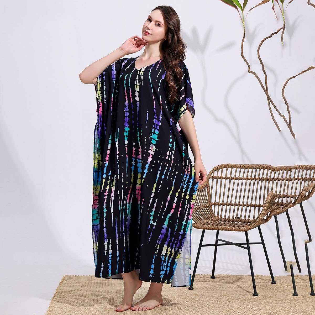 Tie-Dye Cotton Blend Beach Cover-Up Robe_Cwmm6142