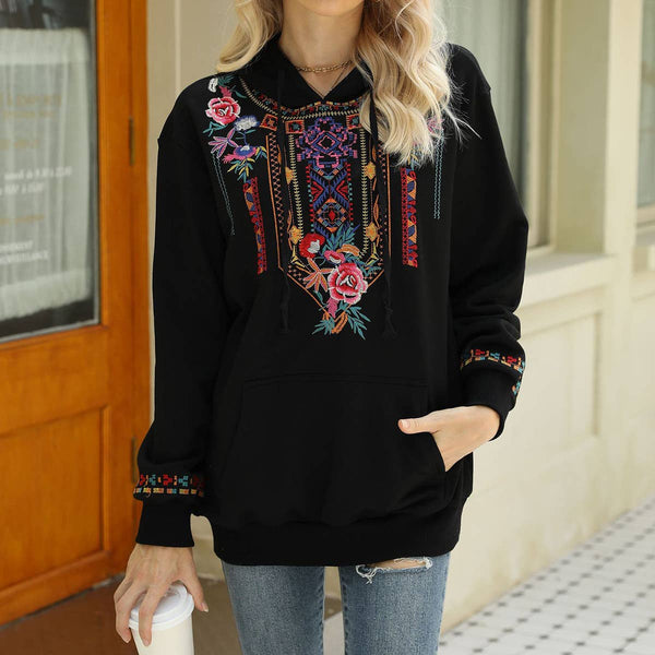 Stylish Embroidered Hoodie With Loose Pullover