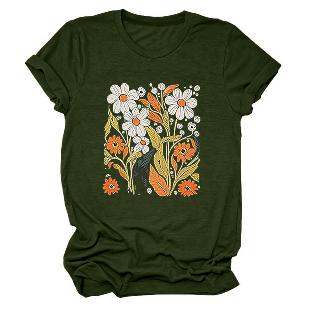 Women Summer Tee ??Flor Casual Round Neck_Cwtts1500