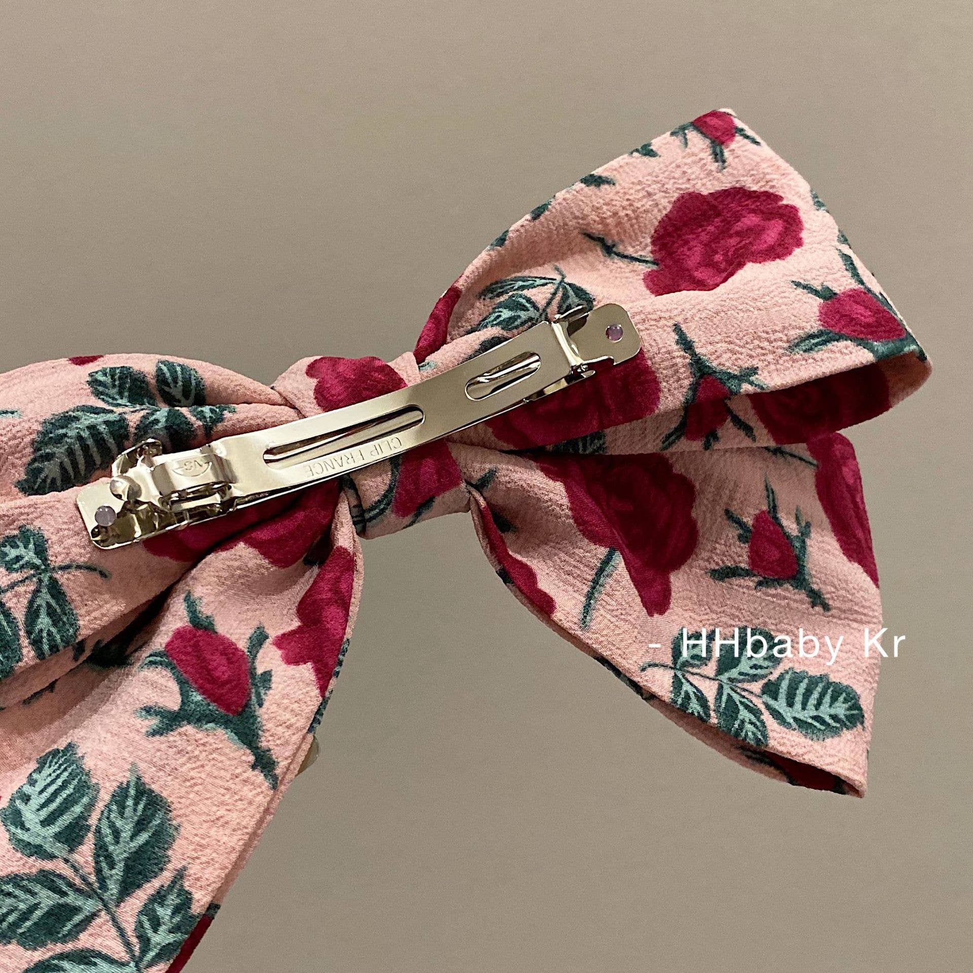 French Vintage Fabric Rose Bow Hair Clip