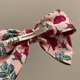 French Vintage Fabric Rose Bow Hair Clip