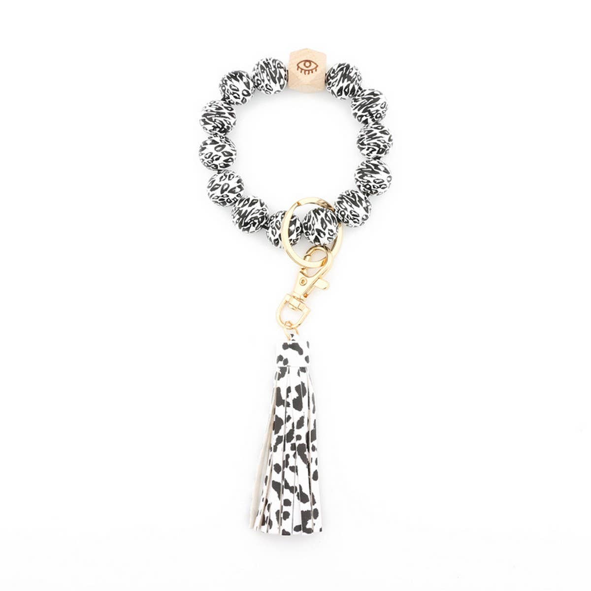 LEOPARD PLAID BEAD BRACELET KEYCHAIN TASSEL_CWMM7017