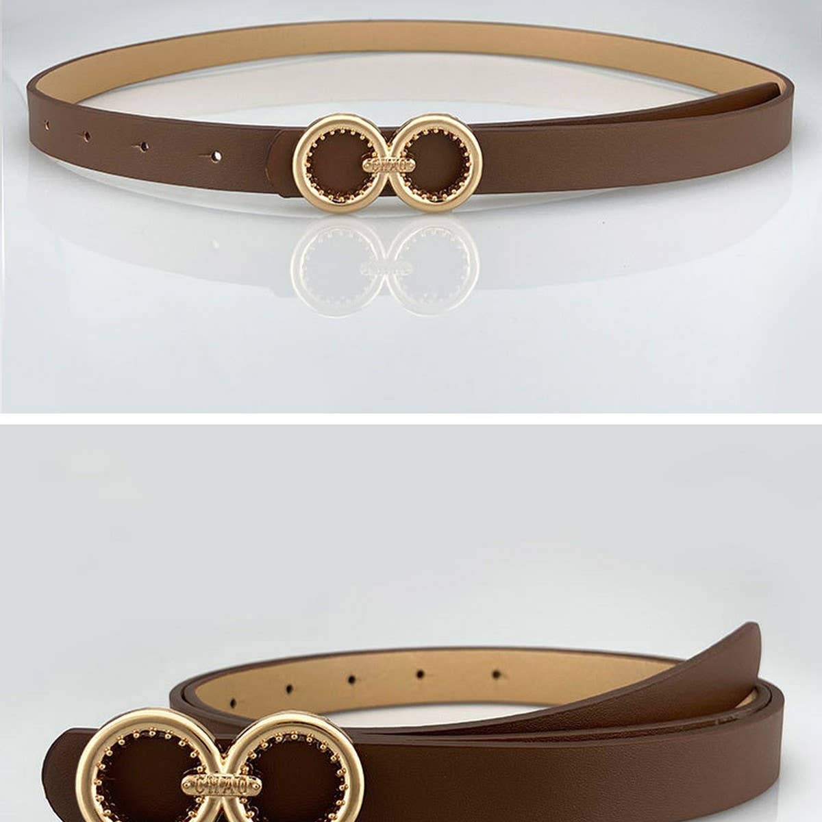 DOUBLE ROUND BUCKLE VERSATILE WOMENS THIN BELT_CWABE0693