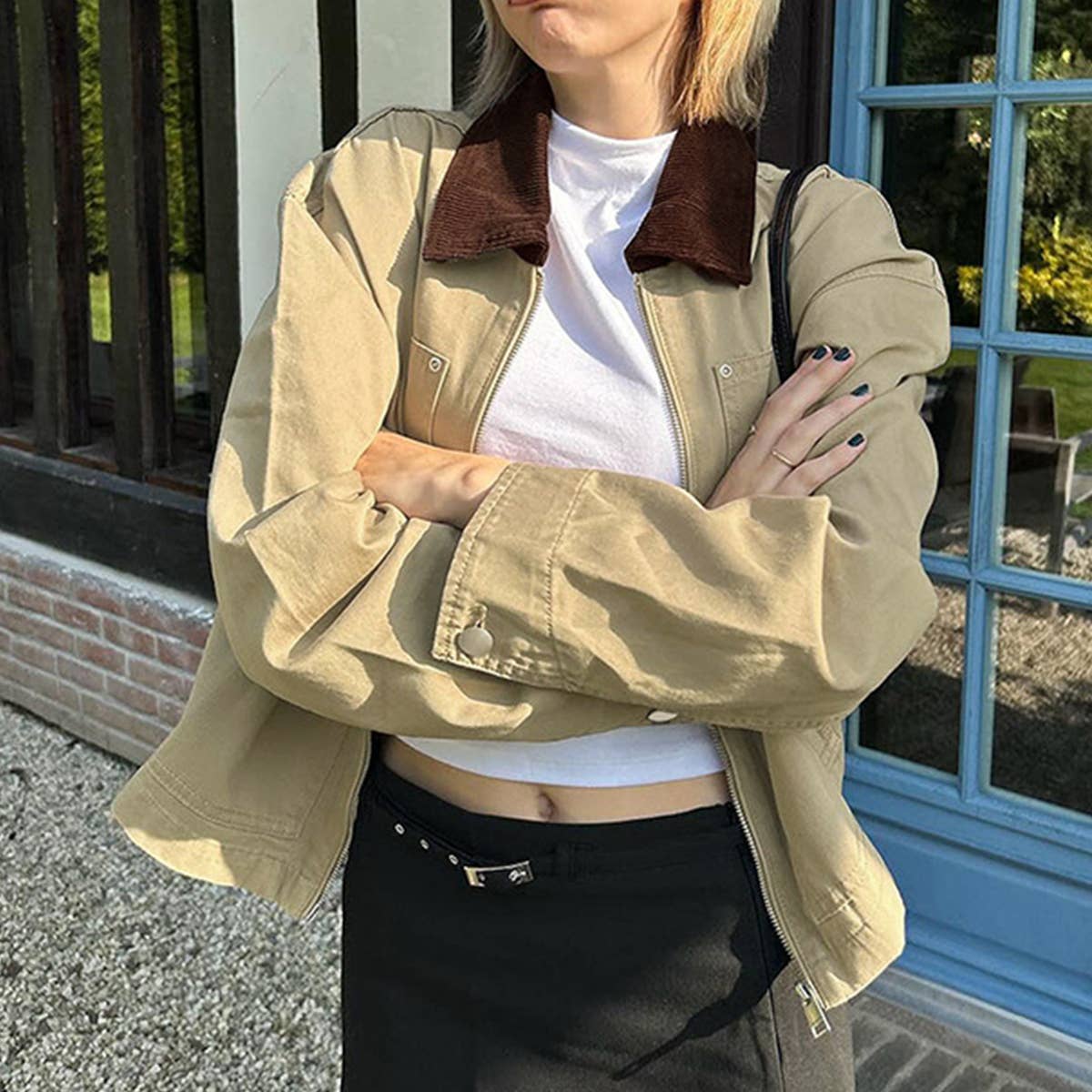 Vintage Lapel Cargo Baggy Zip-Up Cardigan Jacket