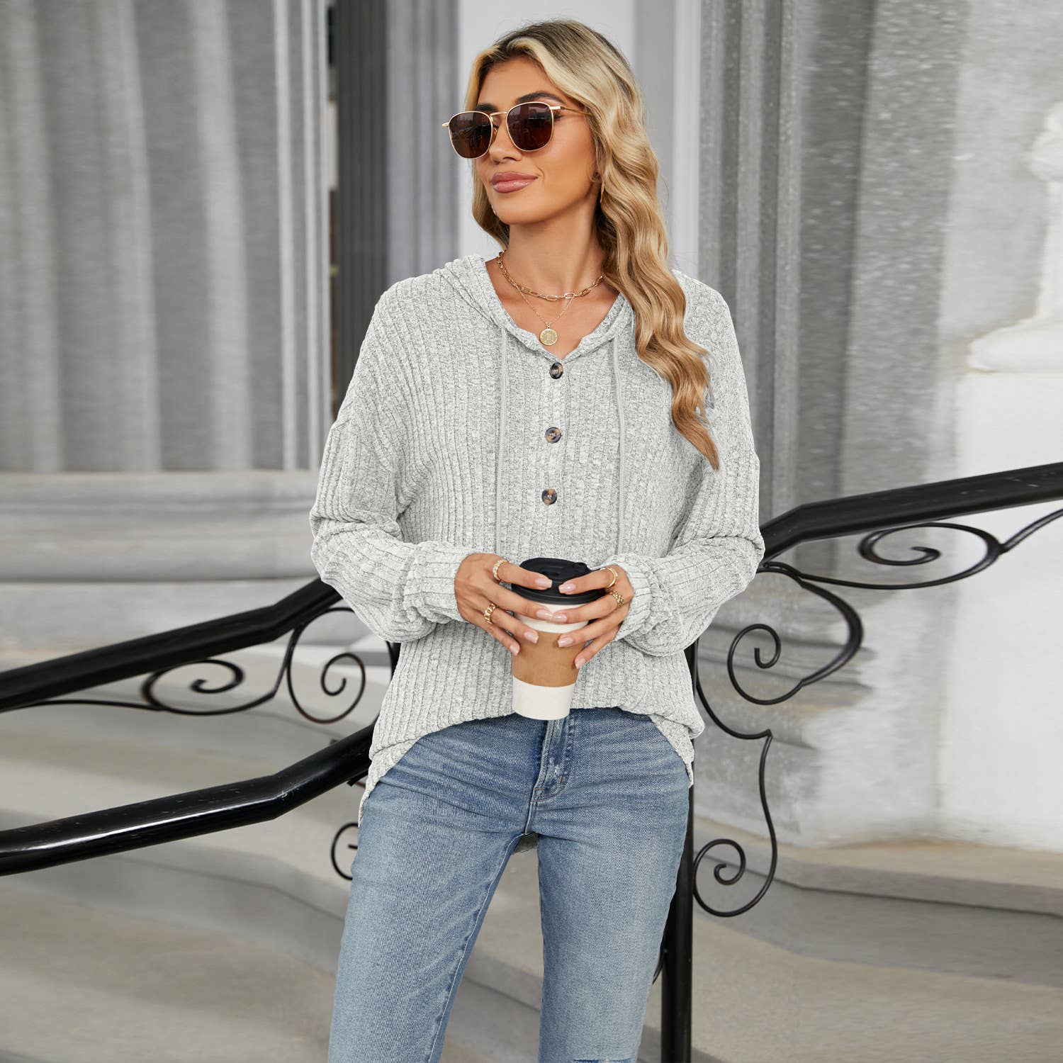 Solid-Color Hooded Loose Long-Sleeved Sweatshirt_Cwtbll4086