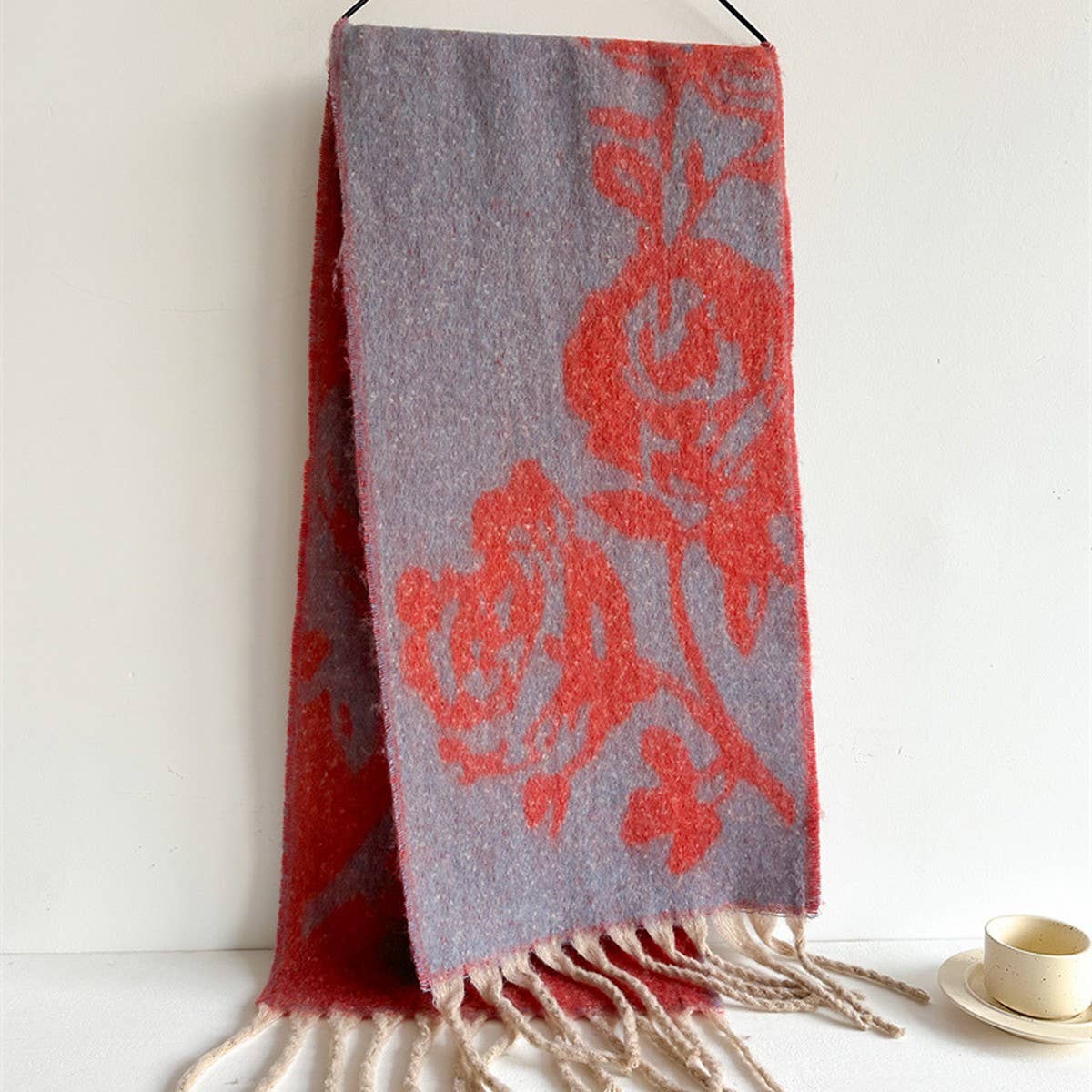 ROSE TASSEL SCARF COLORBLOCK LONG WINTER WRAP_CWASC0986