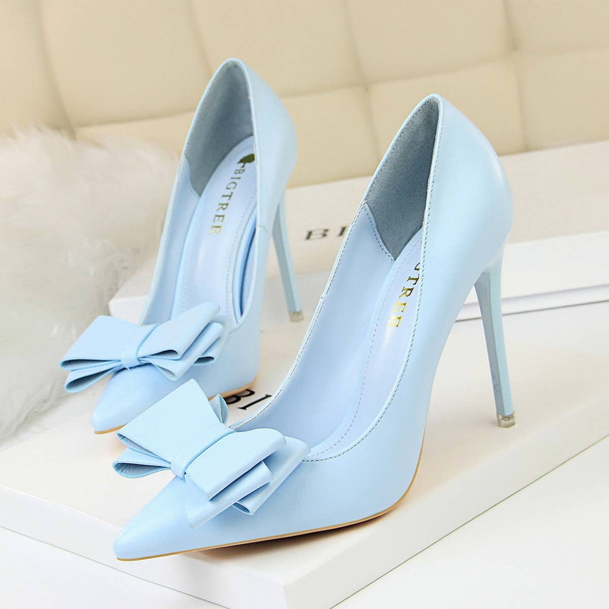 SLIM SHALLOW MOUTH POINTED BOW HIGH HEELS_CWSHH0045