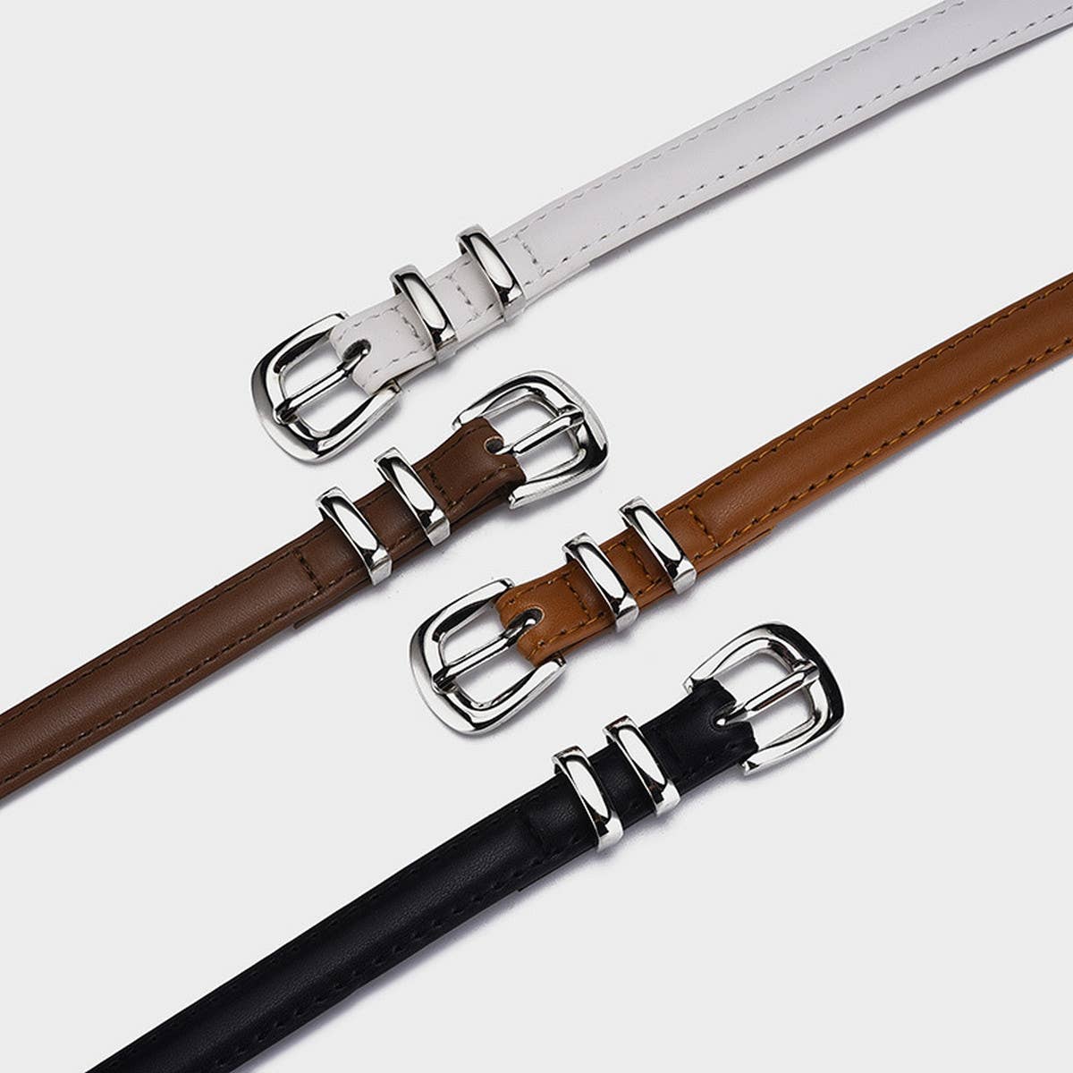 Cwabe0881_Simple And Versatile Silver Buckle Belt