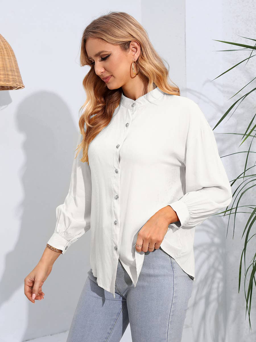 Womens  Solid Color Long Sleeve Casual  Shirt