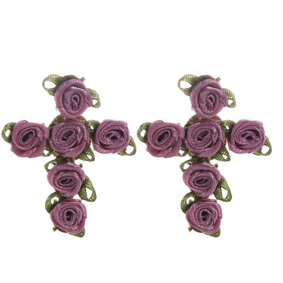 HANDMADE FABRIC FLOWER CROSS EARRINGS CHIC LOOK_CWMM6261