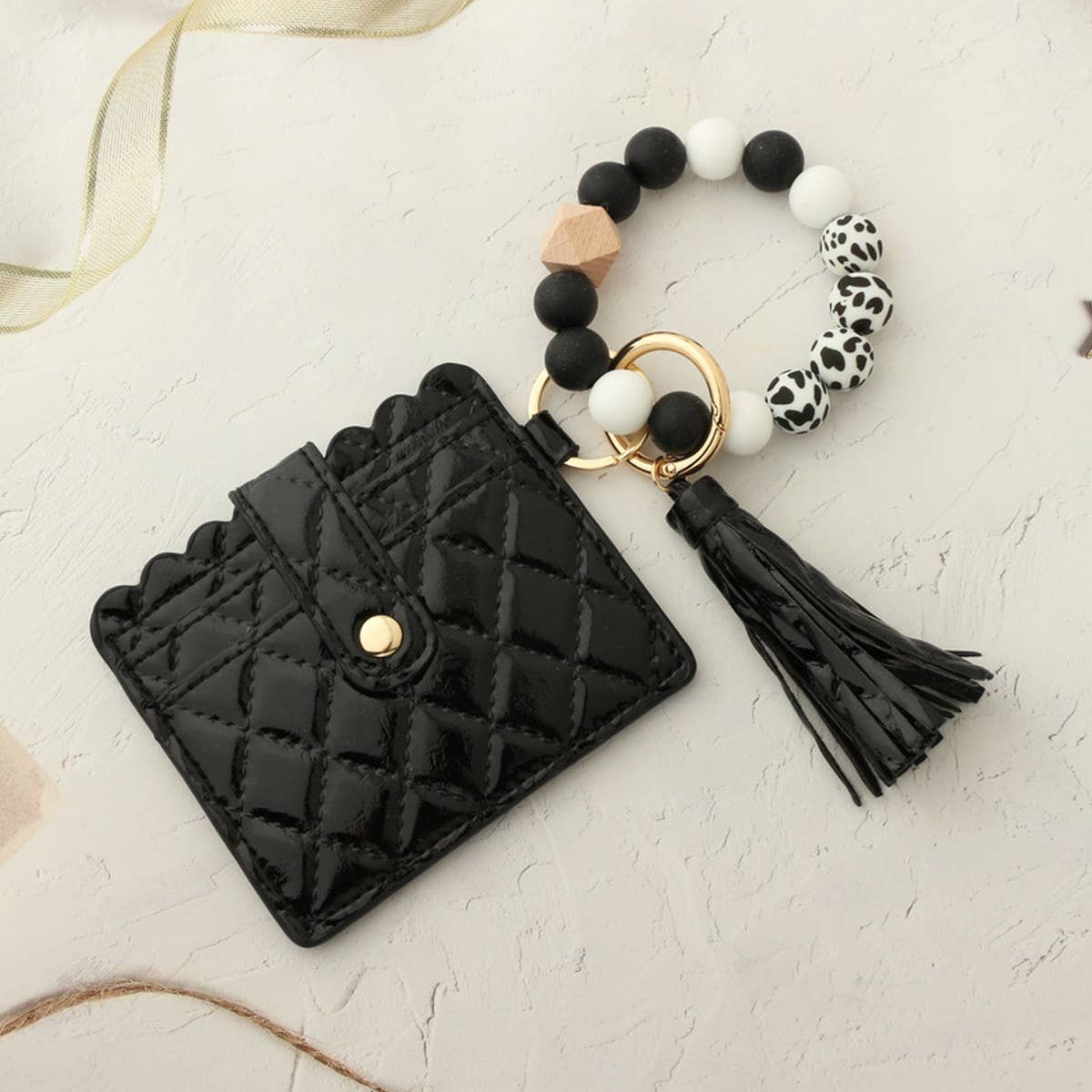 GEOMETRIC BEADED WALLET KEYCHAIN FOR WOMEN_CWAB4997