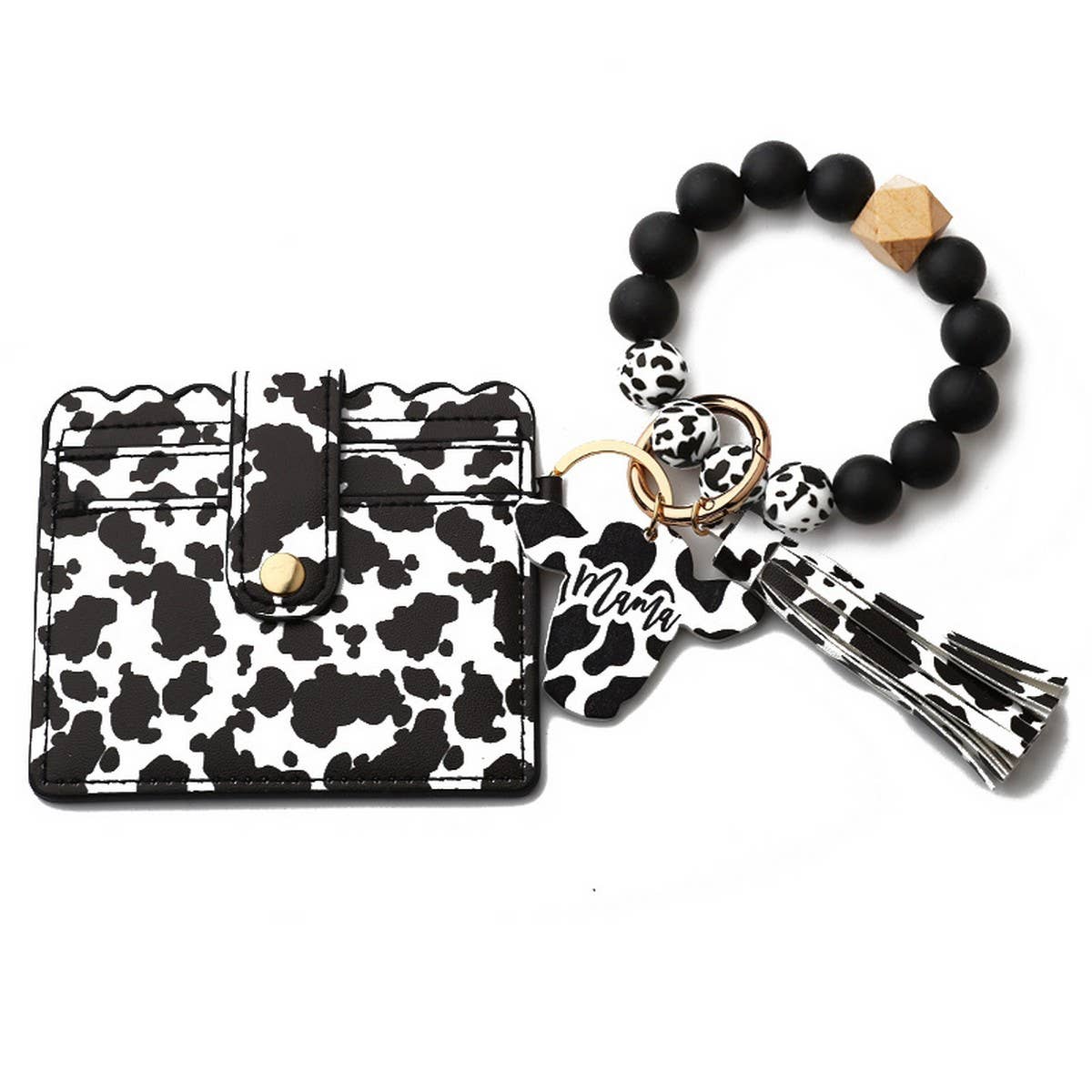 MEN S COW PRINT WALLET KEYCHAIN WITH SILICONE BEADS_CWAB4994
