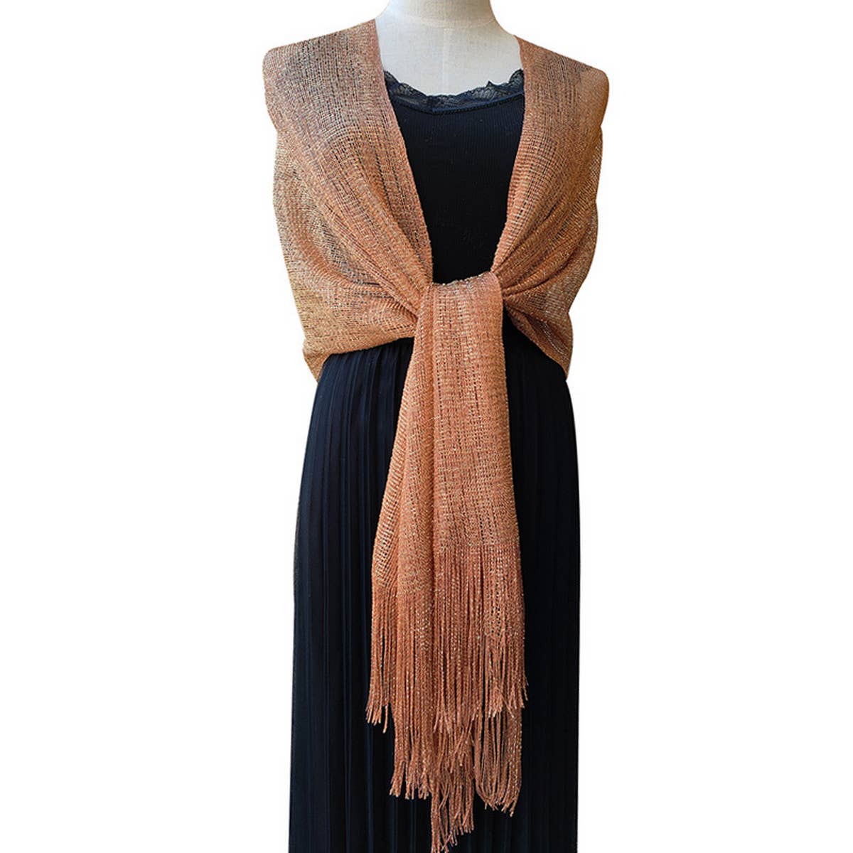 FASHIONABLE GOLD AND SILVER SILK SHAWL_CWASC1091