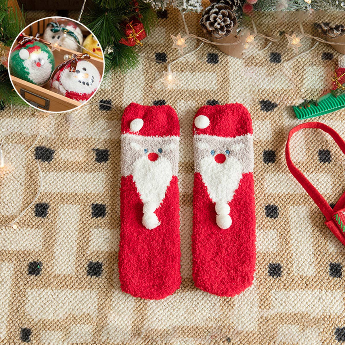 SANTA CLAUS FUZZY CHRISTMAS SOCKS GIFTS FOR WOMEN_CWMS0766